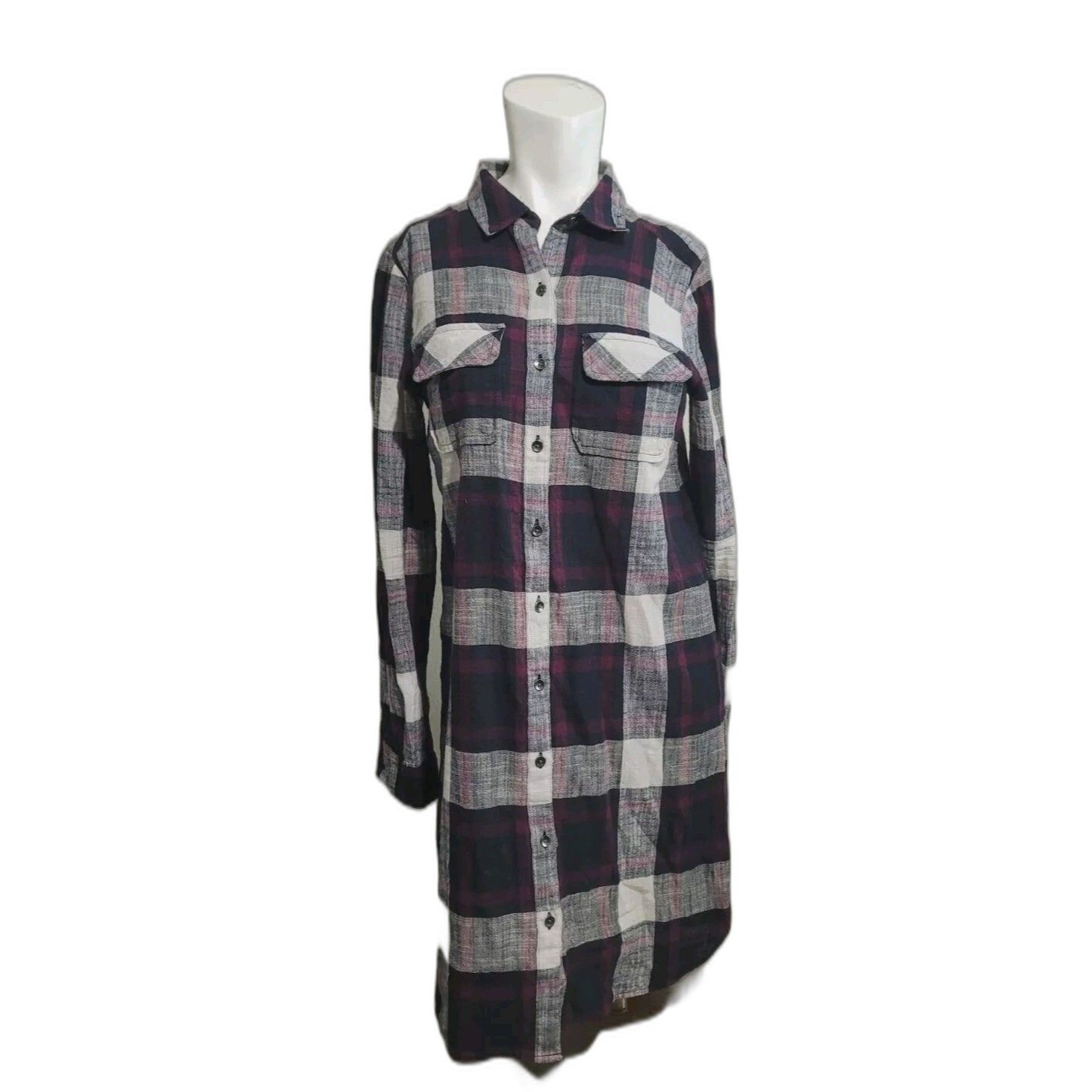 Caslon Size Xs Dress Plaid Button Front Collar Pockets Women Longsleeve
